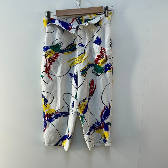 Vintage MicMac St. Tropez Made in France Bird Print Capri Cropped Pant 40 XS 0/2 - Picture 1 of 5